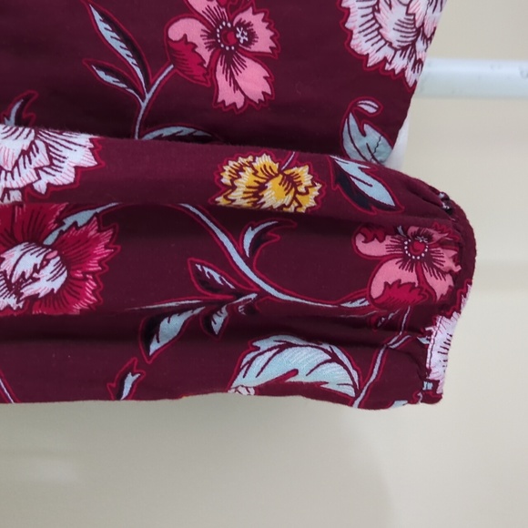 Gap Floral V Open Neck Long Sleeve Blouse S Burgundy Floral - Picture 6 of 14